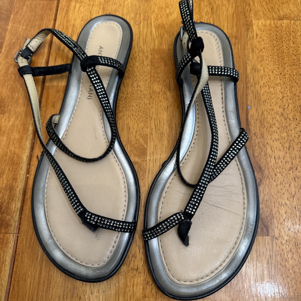 Antonio Melani Black Jeweled Rhinestone Leather Strappy Sandals 10 M